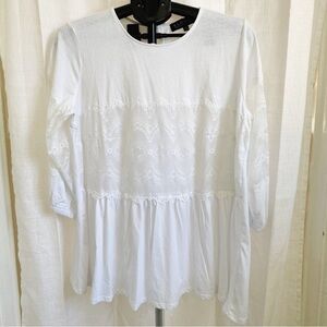 Eloquii Lace Inset White Flowy Blouse 3/4 Length Sleeve
